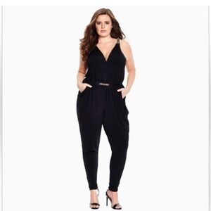 Torrid Black Jumpsuit Gold Hardware Surplice Neckline Plus Size 3X